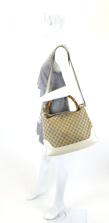 Gucci Diana Monogram Canvas Bamboo Handle Bag with Strap