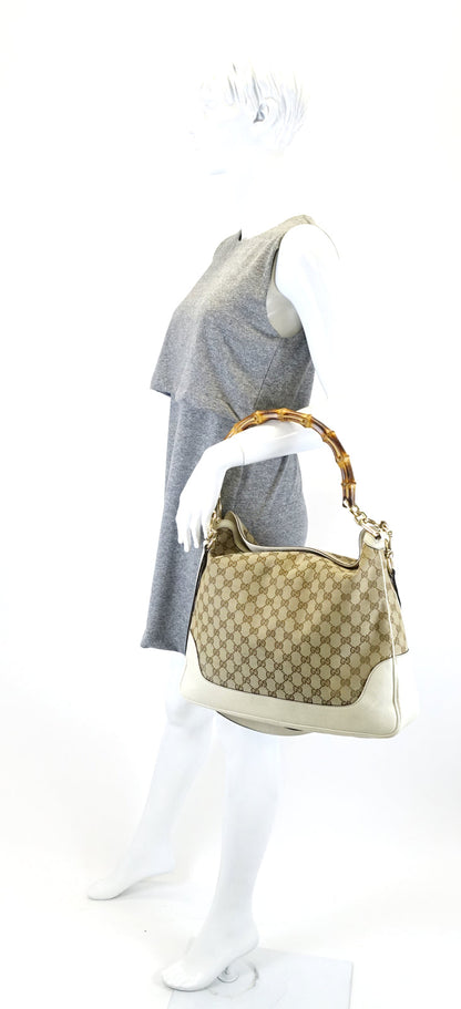 Gucci Diana Monogram Canvas Bamboo Handle Bag with Strap
