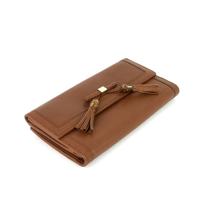 Gucci Pebbled Leather Bamboo Tassel Bella Continental Wallet