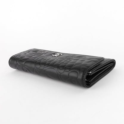 Chanel Embossed Camellia Lambskin Flap Wallet