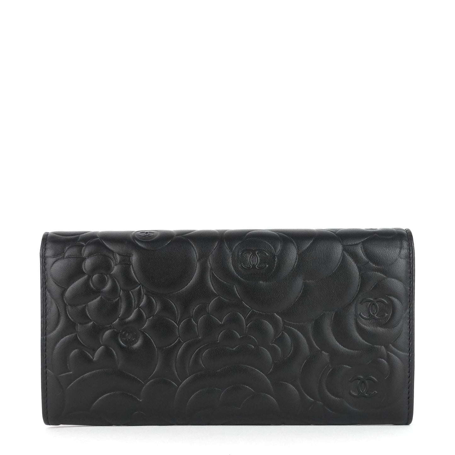 Chanel Embossed Camellia Lambskin Flap Wallet
