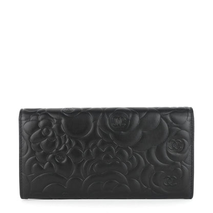 Chanel Embossed Camellia Lambskin Flap Wallet