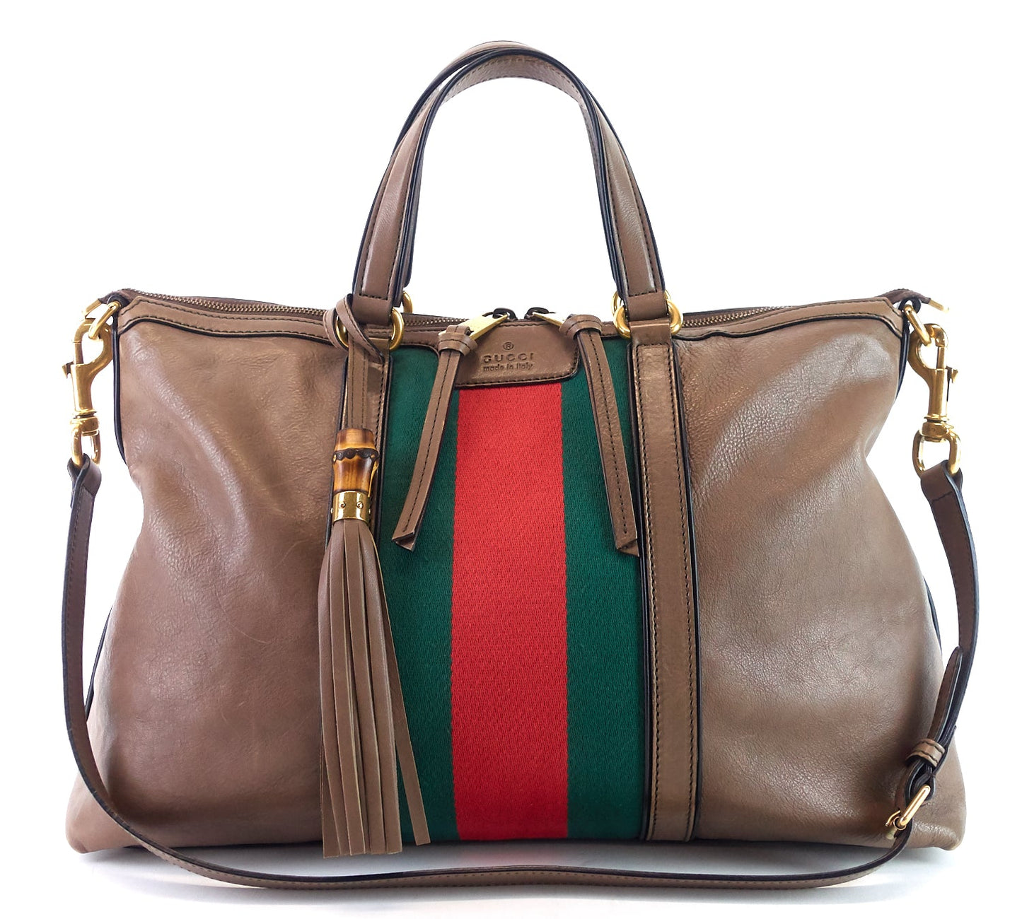 Gucci Rania Web Leather Top Handle Medium Bag