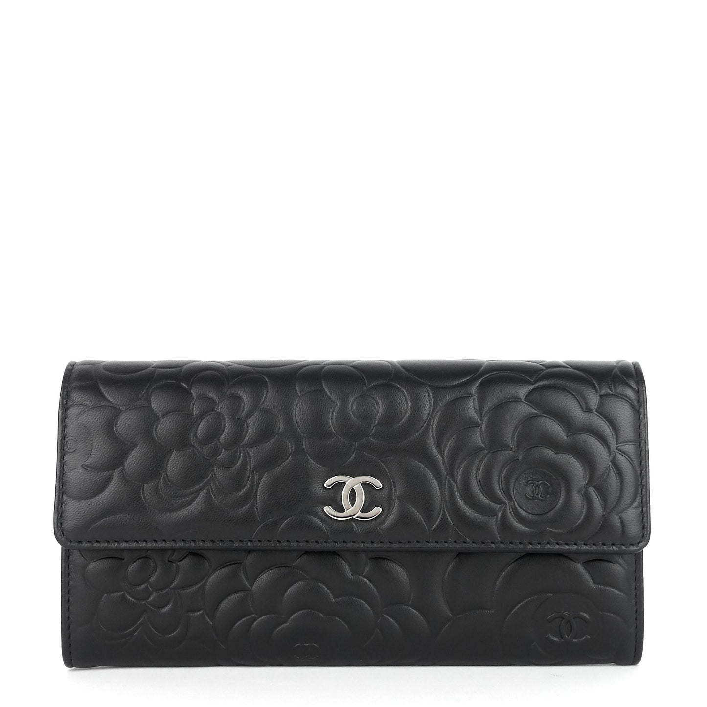 Chanel Embossed Camellia Lambskin Flap Wallet
