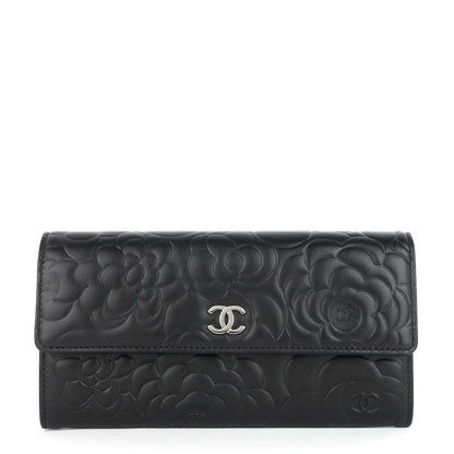Chanel Embossed Camellia Lambskin Flap Wallet