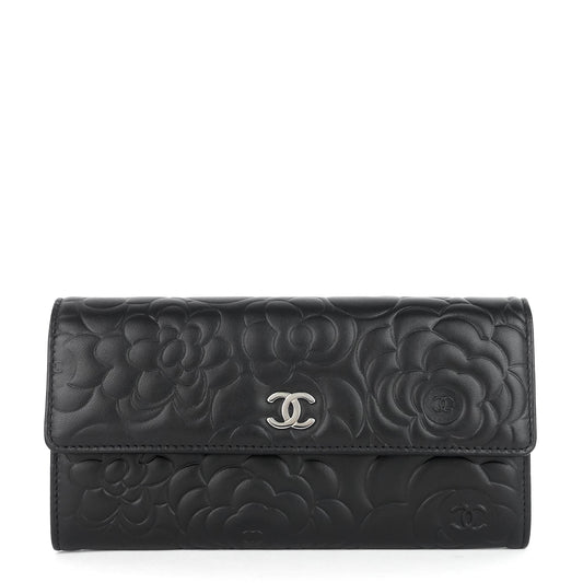 Chanel Embossed Camellia Lambskin Flap Wallet