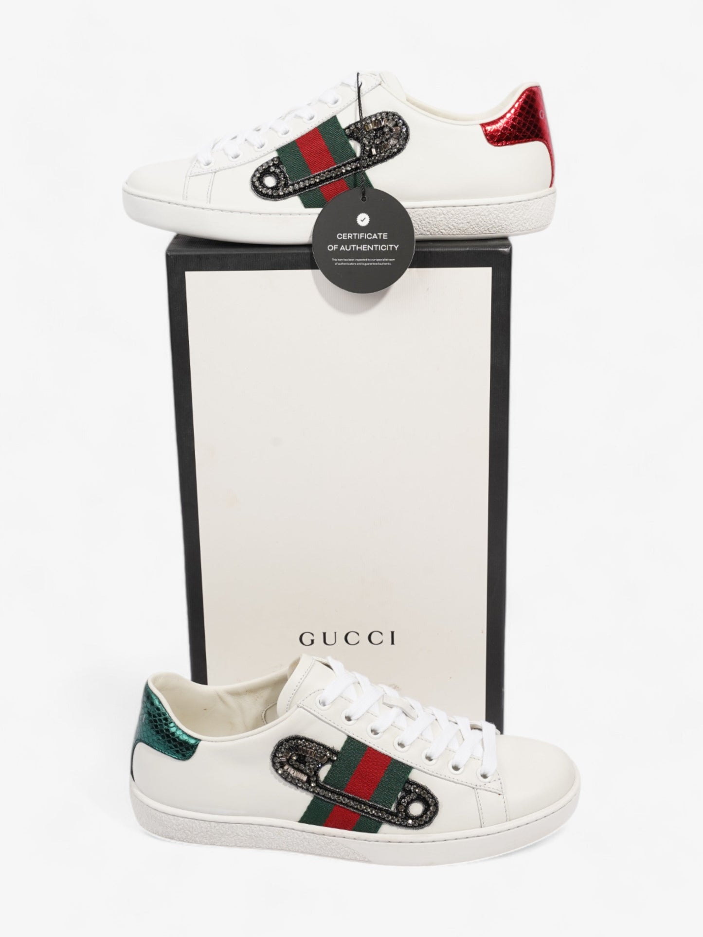 Gucci Ace Low Pin Sneakers White  / Green / Red Leather EU 36.5 UK 3.5