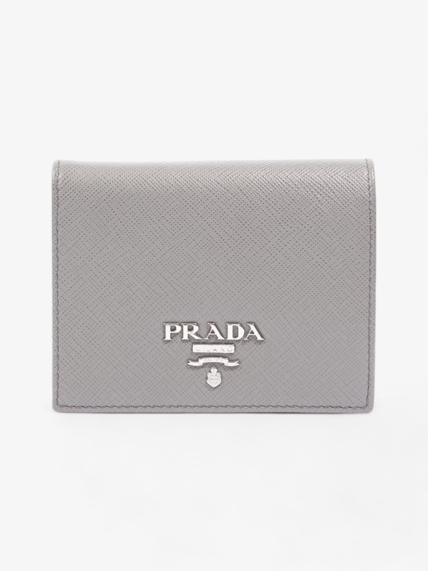 Prada Bifold Card Case Grey Saffiano Leather
