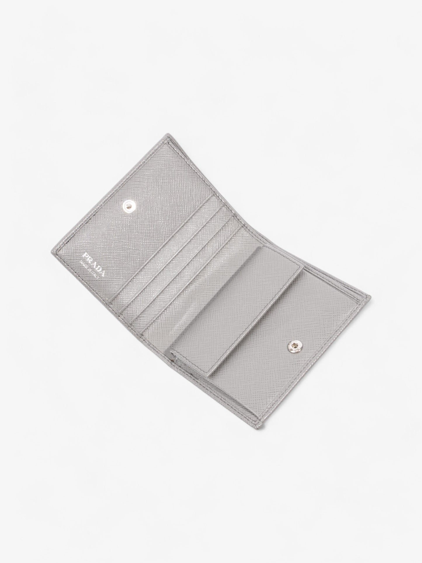 Prada Bifold Card Case Grey Saffiano Leather
