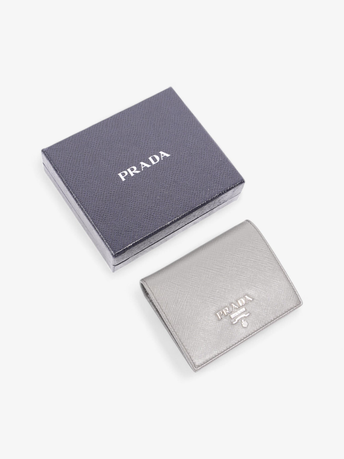 Prada Bifold Card Case Grey Saffiano Leather