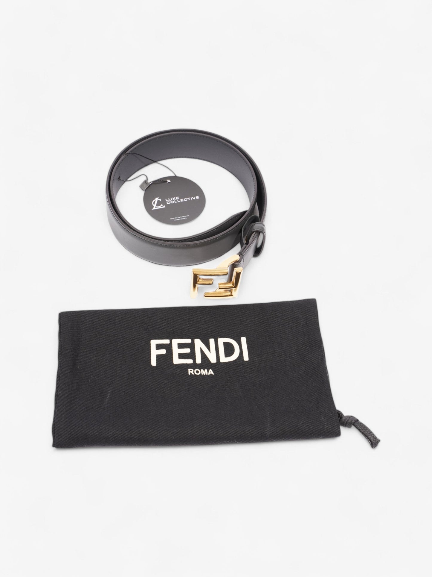 Fendi FF Motif Belt Dark Grey / Gold Leather 80cm / 32"
