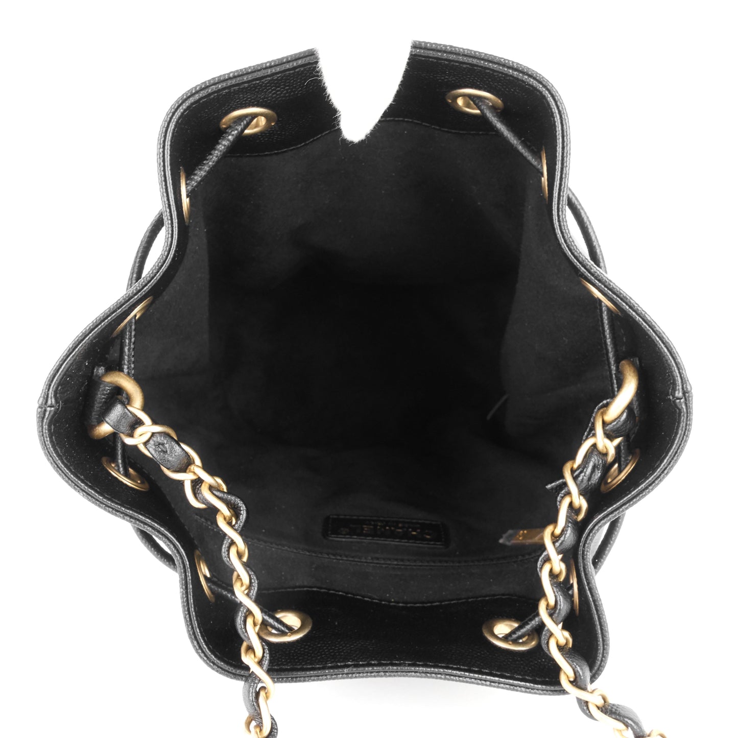 Chanel Deauville Drawstring Studded Caviar Bucket Bag