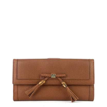 Gucci Pebbled Leather Bamboo Tassel Bella Continental Wallet