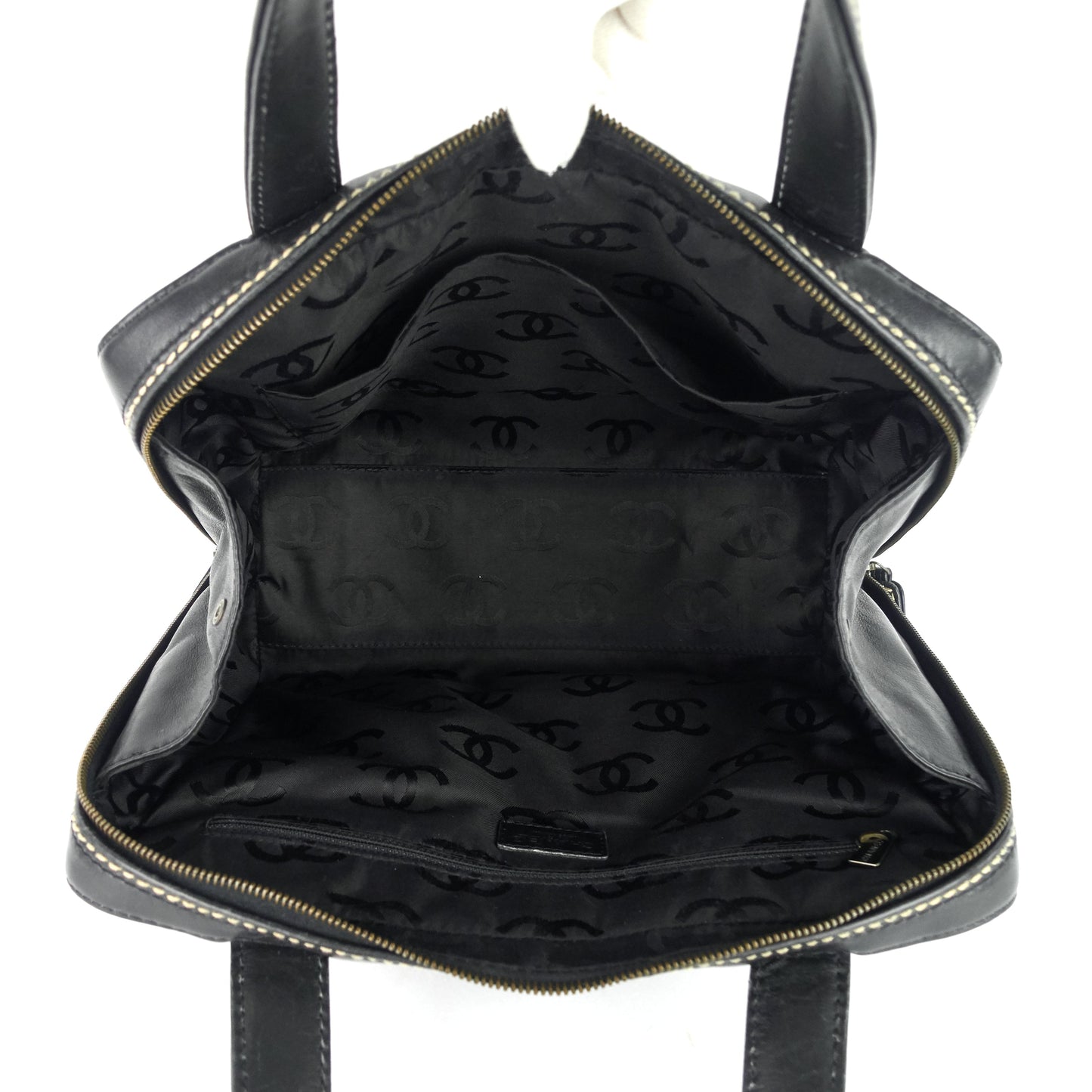 Chanel Surpique Top Handles Calfskin Leather Bowler Bag