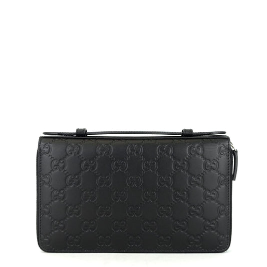 Gucci Monogram Leather Double Zip Travel Organizer Bag