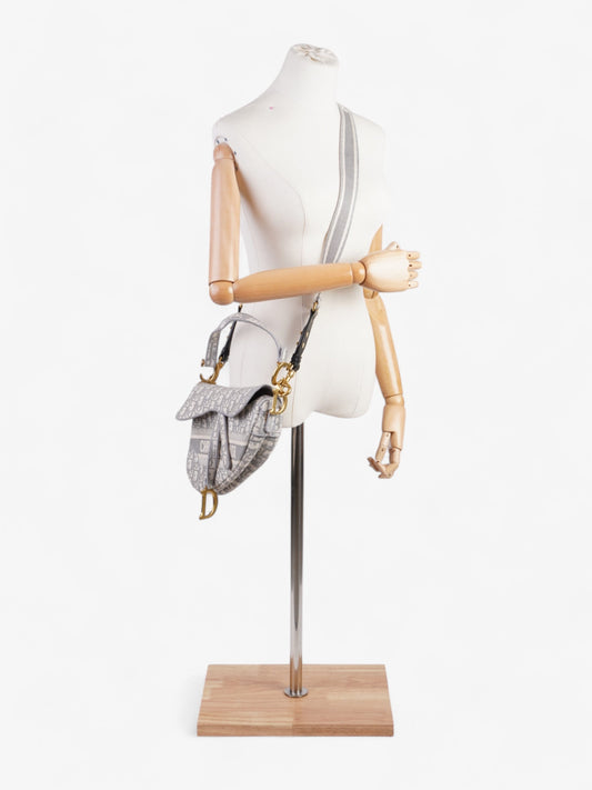 Christian Dior Saddle Bag with Strap Grey Oblique Canvas