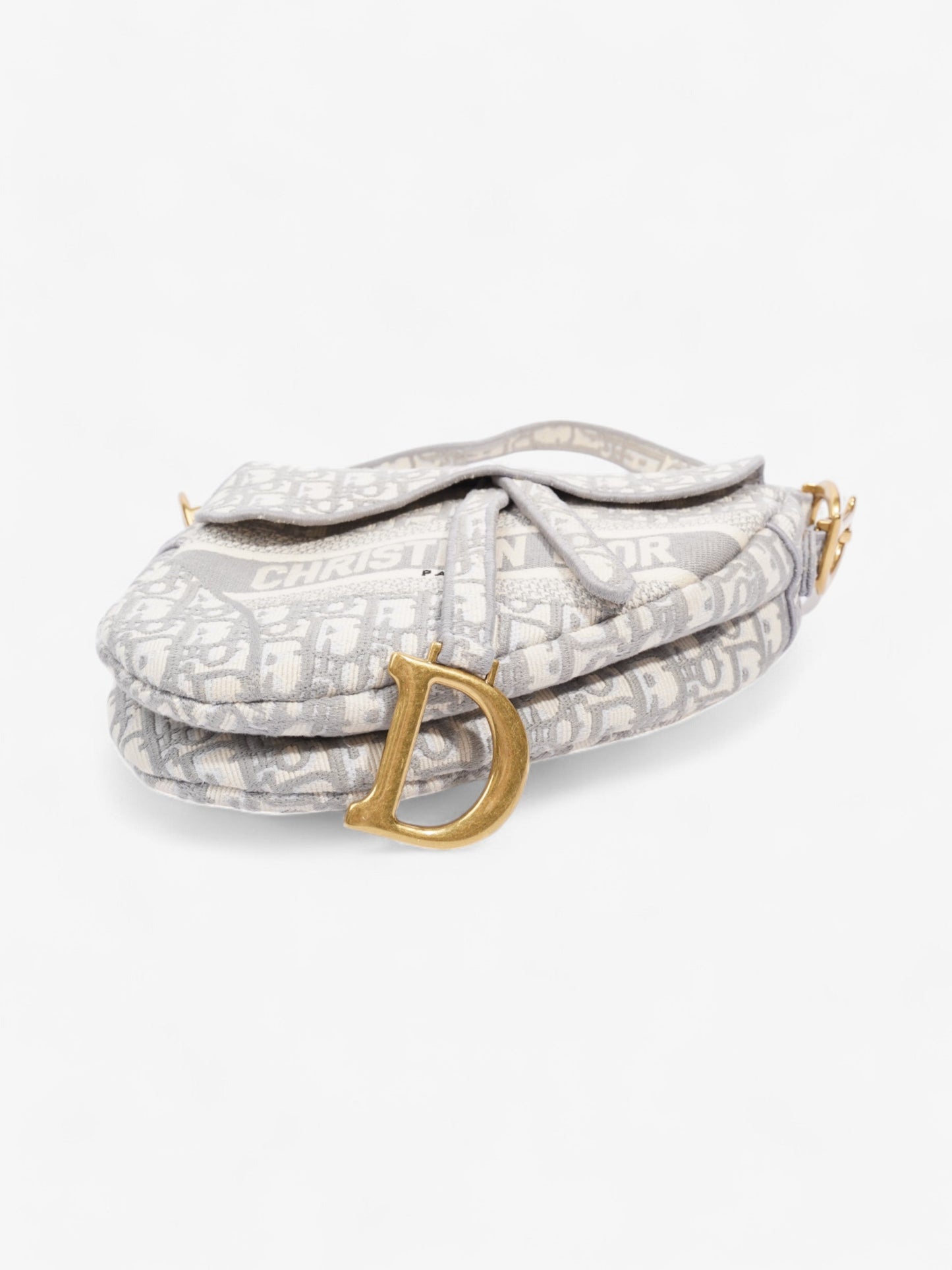 Christian Dior Saddle Bag with Strap Grey Oblique Canvas