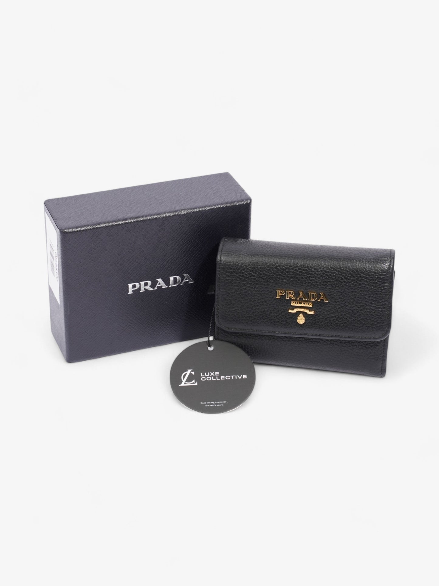 Prada Logo Wallet Black / Gold Saffiano Leather