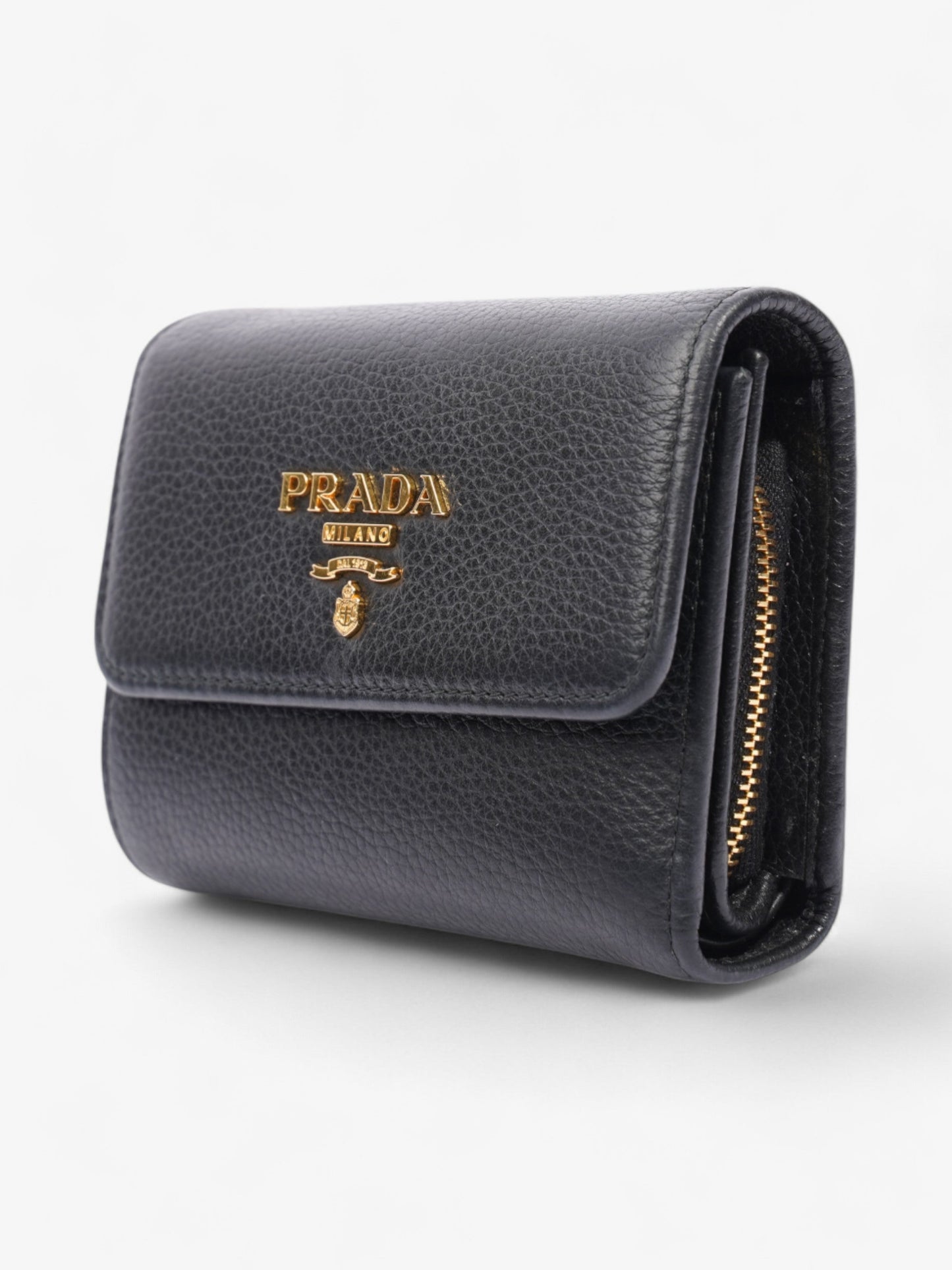 Prada Logo Wallet Black / Gold Saffiano Leather