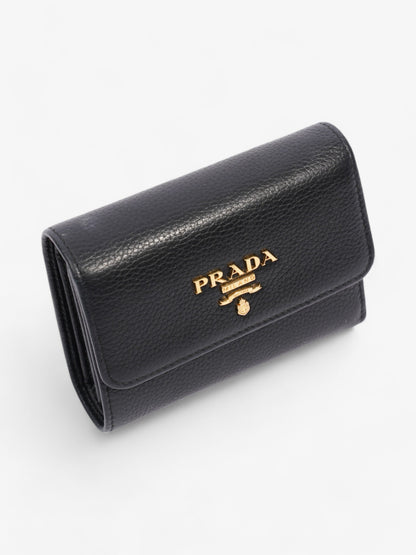 Prada Logo Wallet Black / Gold Saffiano Leather