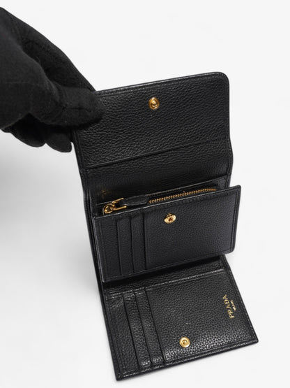 Prada Logo Wallet Black / Gold Saffiano Leather