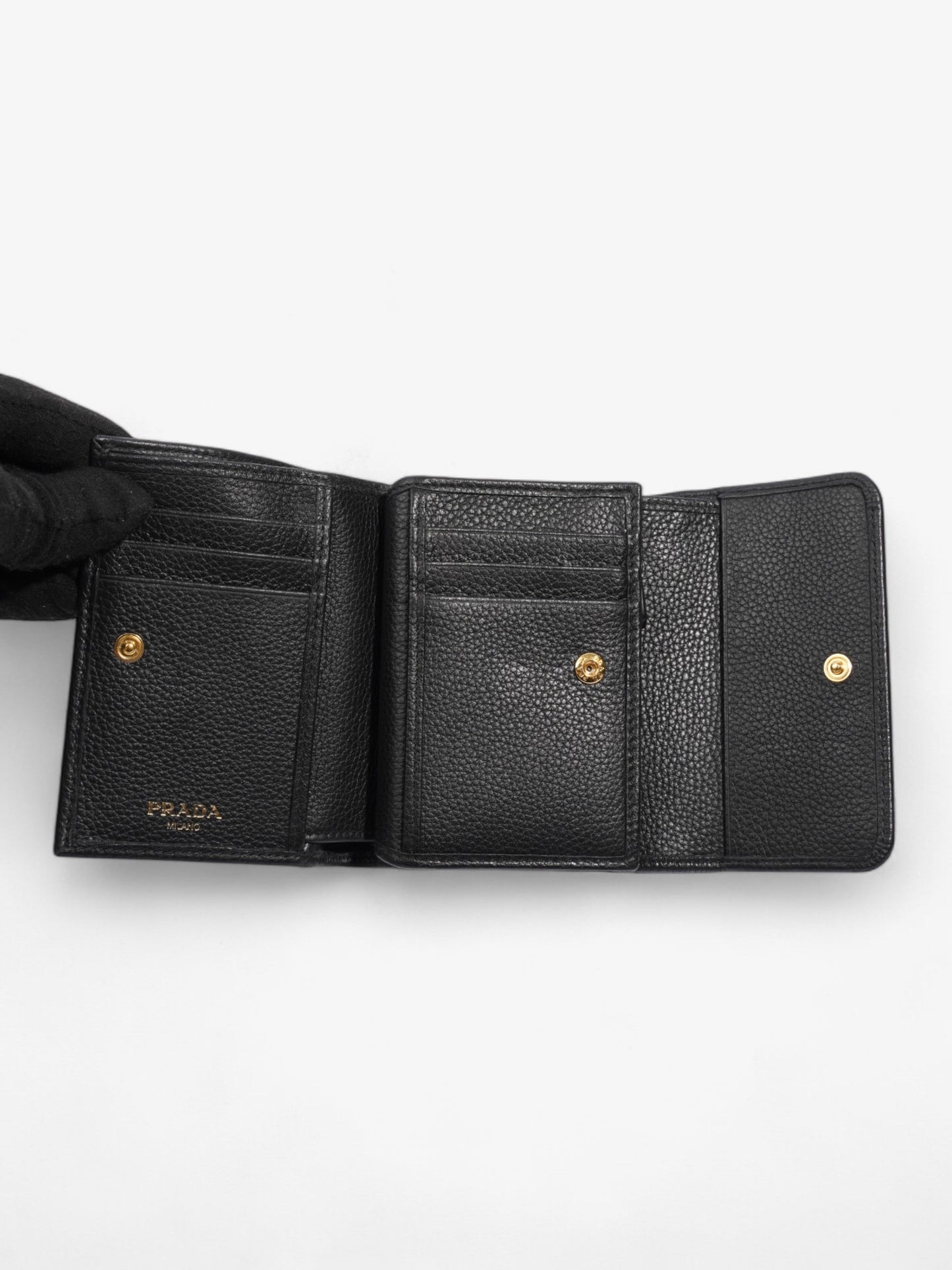 Prada Logo Wallet Black / Gold Saffiano Leather