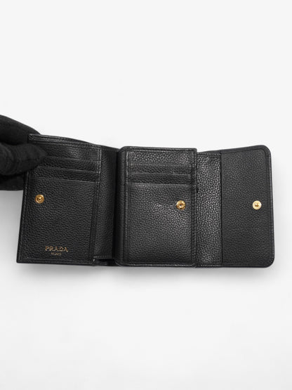 Prada Logo Wallet Black / Gold Saffiano Leather