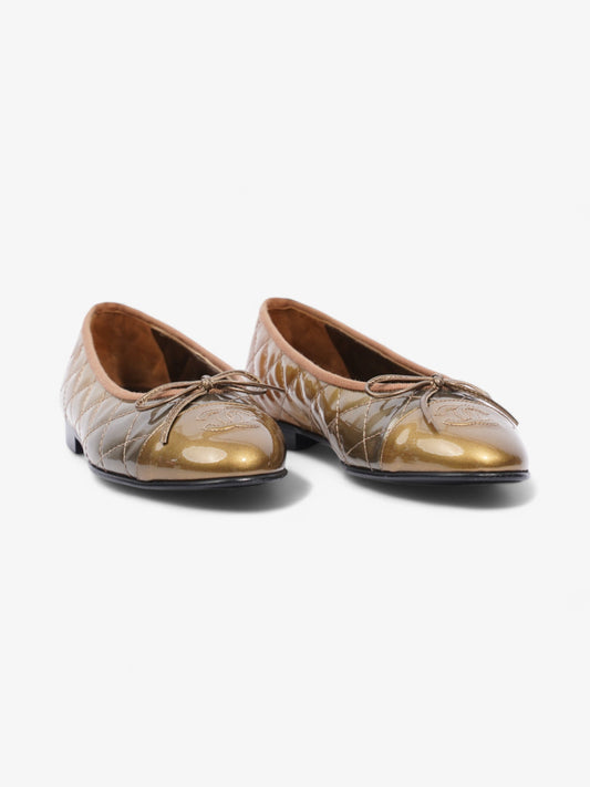 Chanel CC Logo Ballet Flats Gold Ombre Patent Leather EU 37 UK 4