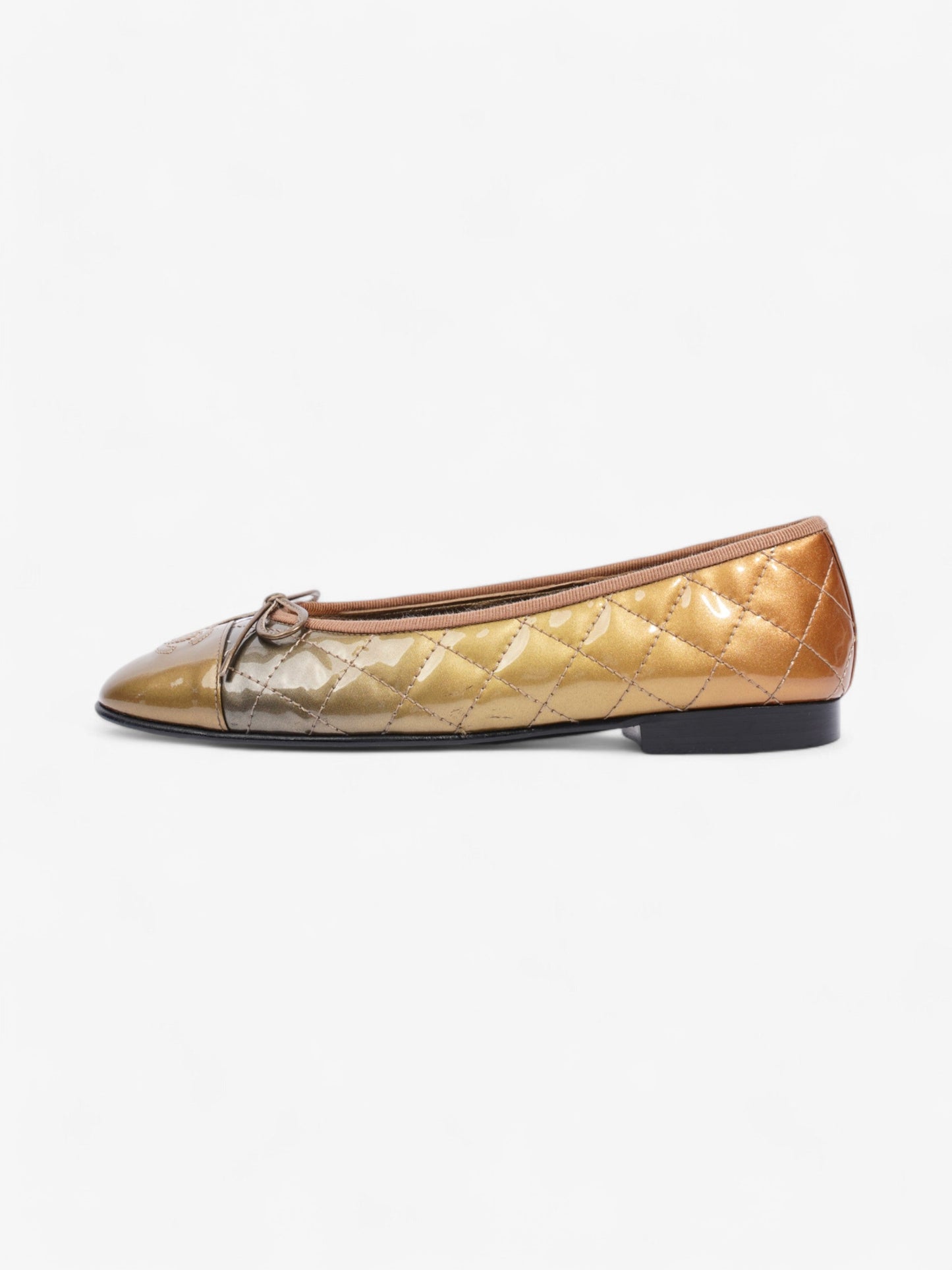 Chanel CC Logo Ballet Flats Gold Ombre Patent Leather EU 37 UK 4
