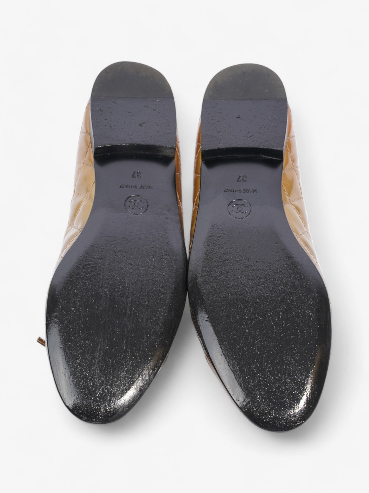 Chanel CC Logo Ballet Flats Gold Ombre Patent Leather EU 37 UK 4