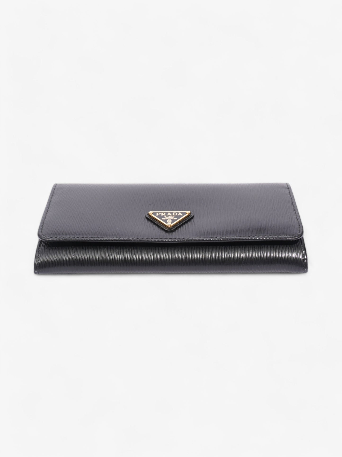 Prada Flap Continental Wallet Black Saffiano Leather