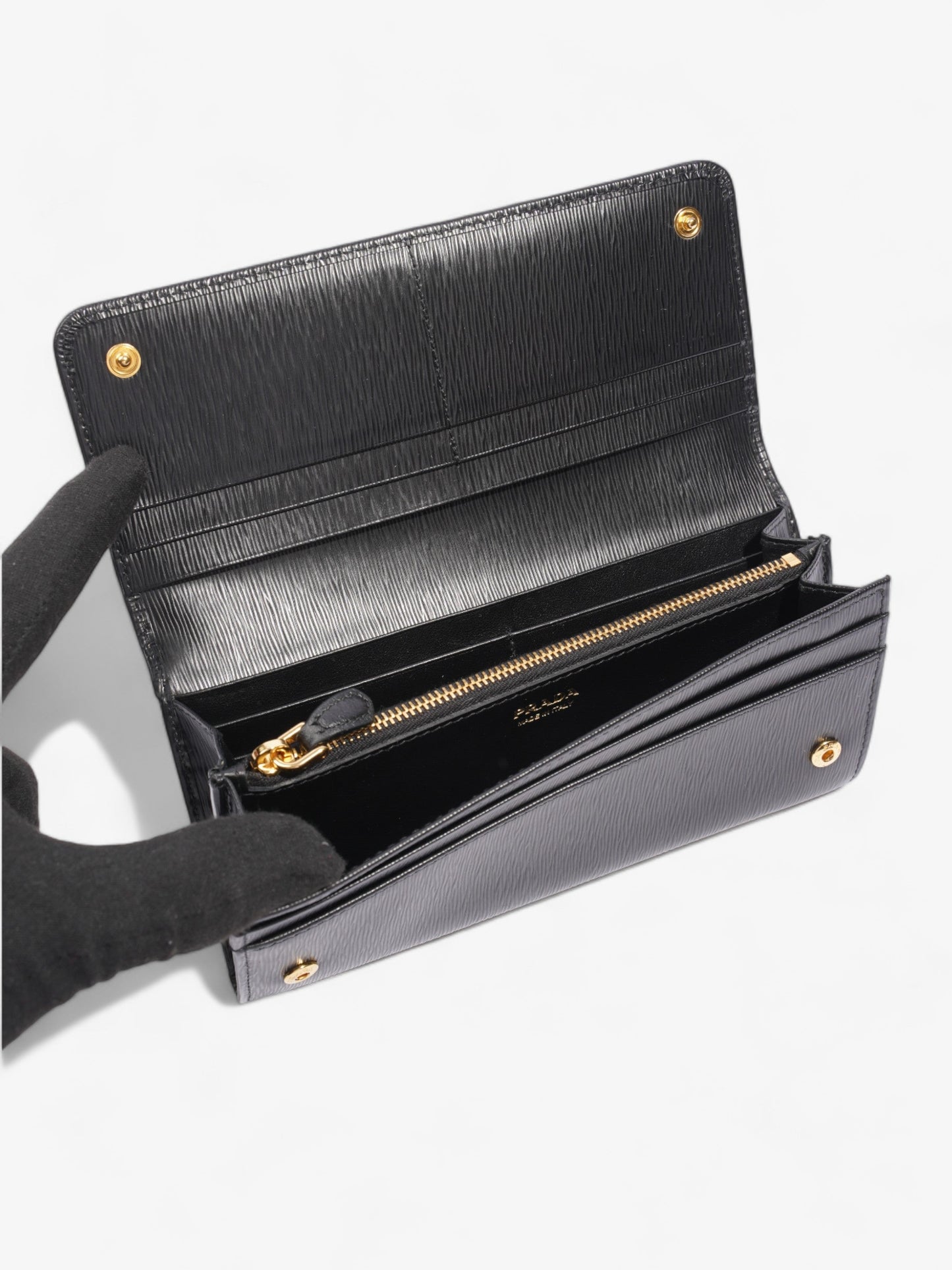 Prada Flap Continental Wallet Black Saffiano Leather