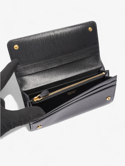 Prada Flap Continental Wallet Black Saffiano Leather