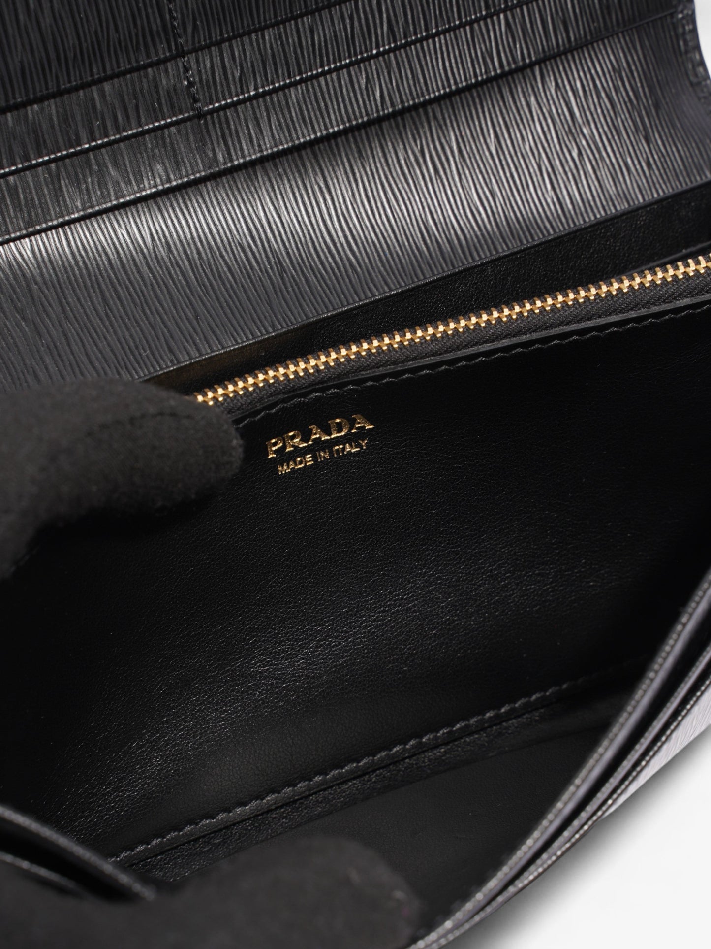 Prada Flap Continental Wallet Black Saffiano Leather