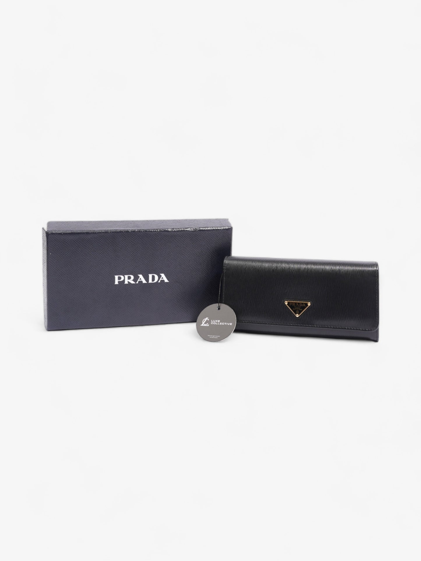Prada Flap Continental Wallet Black Saffiano Leather