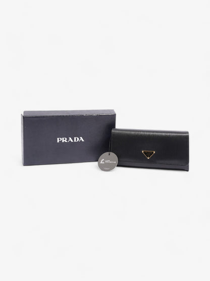 Prada Flap Continental Wallet Black Saffiano Leather