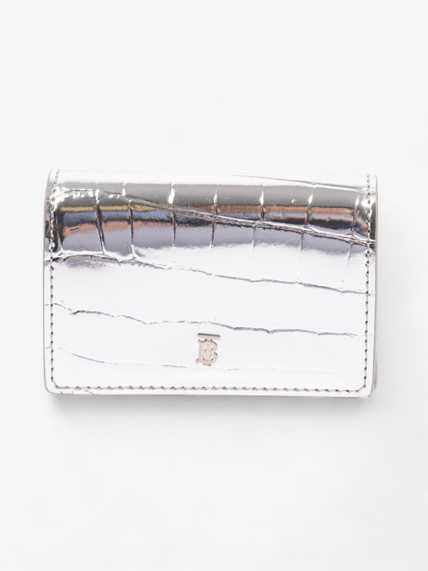Burberry Jessie Card Holder Silver Embossed Leather
