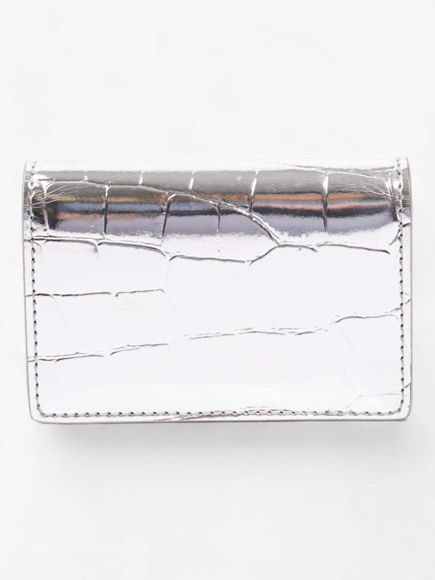 Burberry Jessie Card Holder Silver Embossed Leather