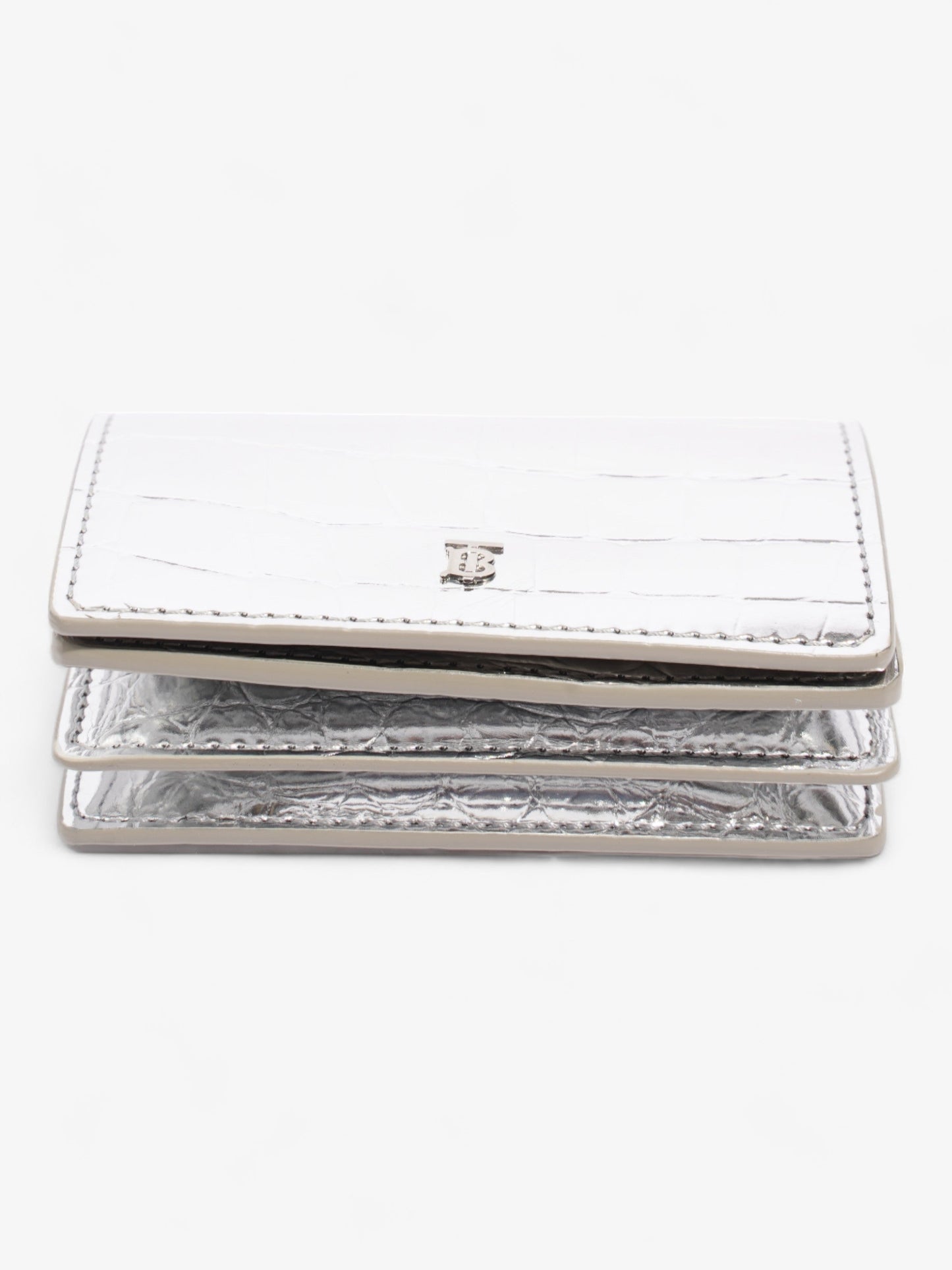Burberry Jessie Card Holder Silver Embossed Leather