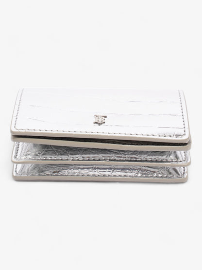 Burberry Jessie Card Holder Silver Embossed Leather