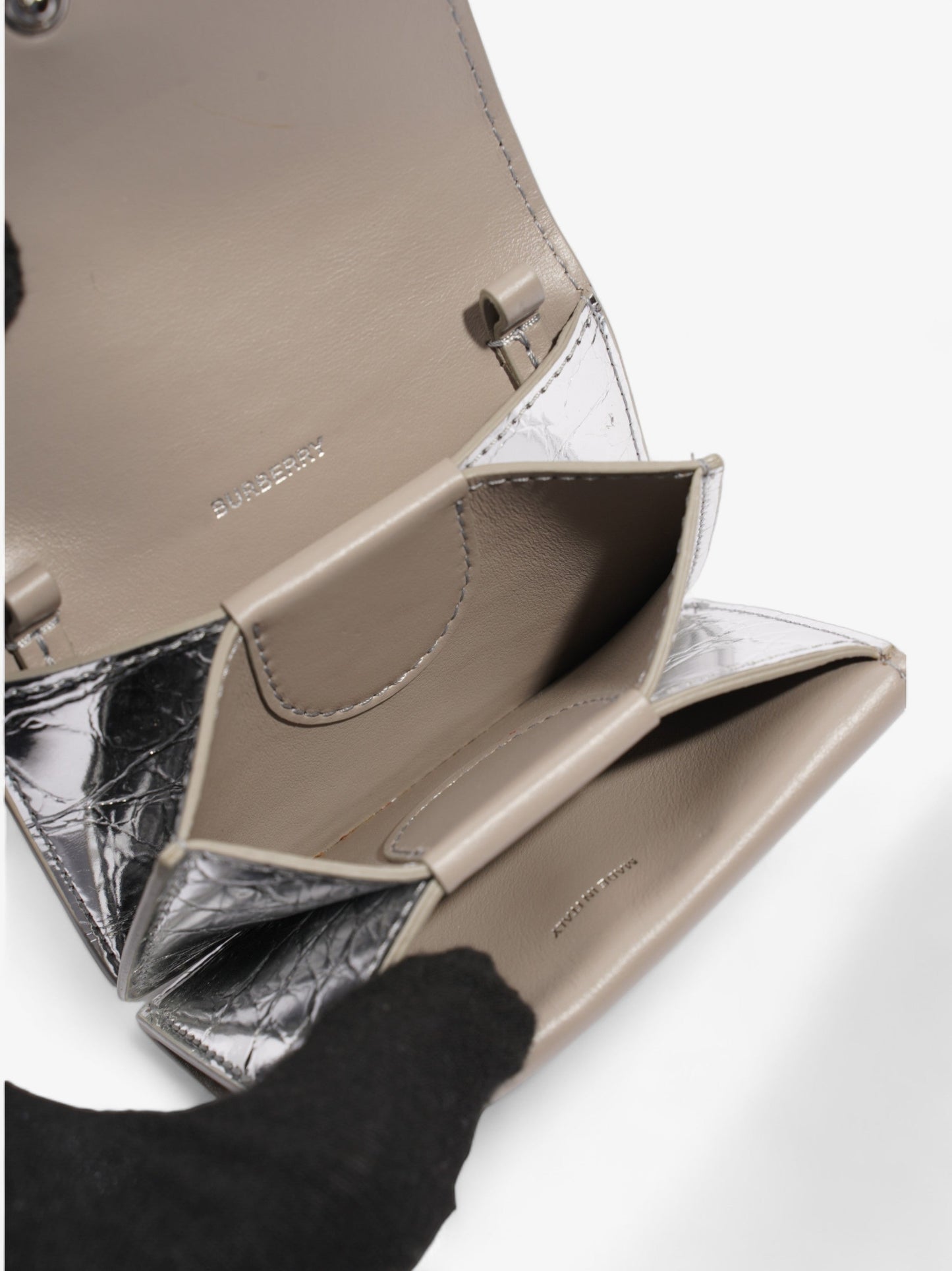 Burberry Jessie Card Holder Silver Embossed Leather