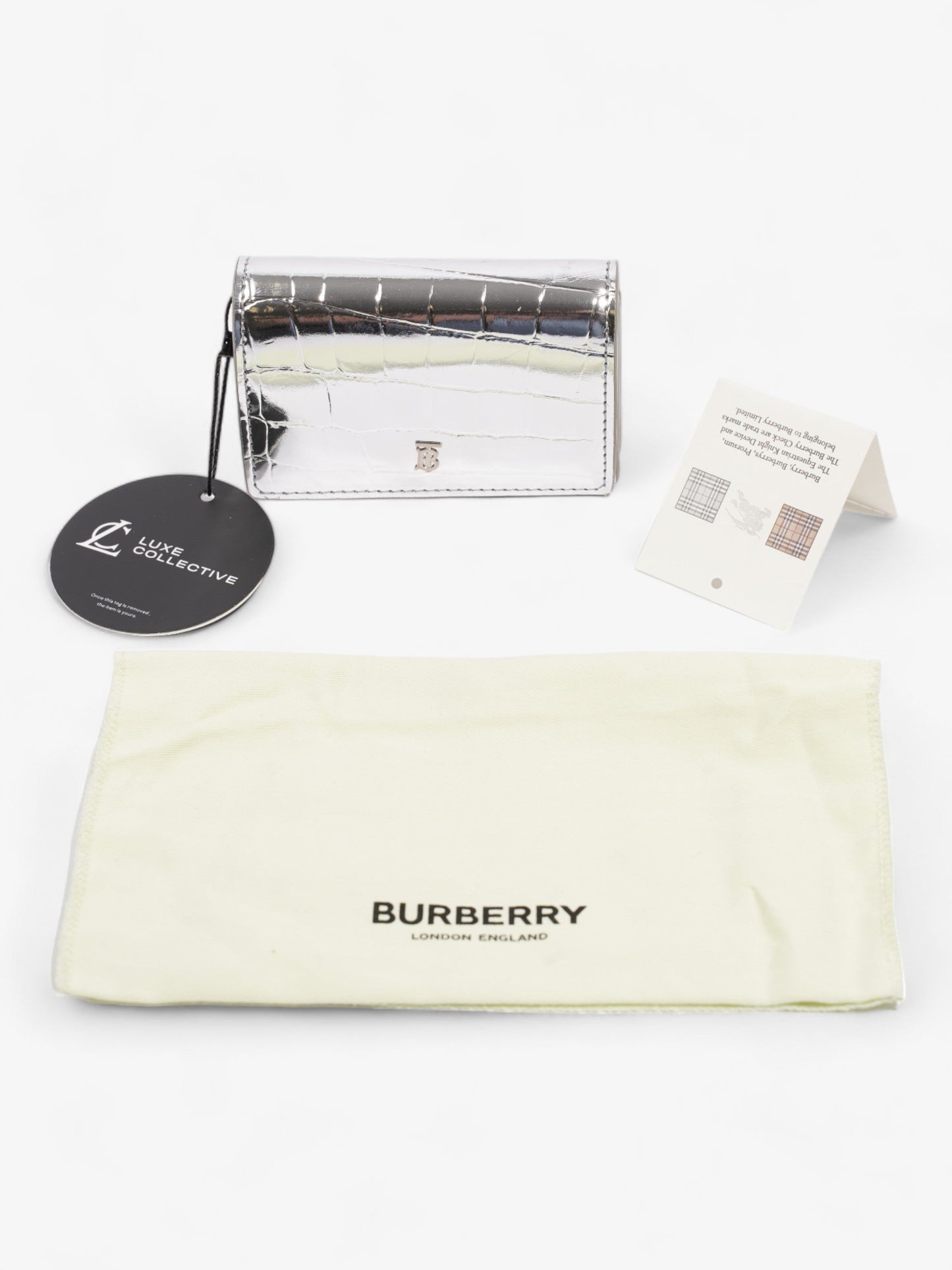Burberry Jessie Card Holder Silver Embossed Leather