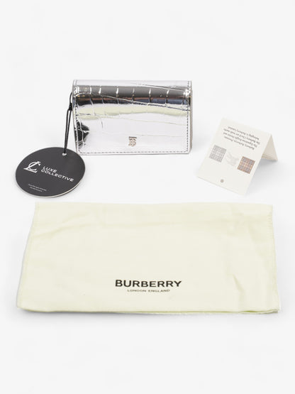 Burberry Jessie Card Holder Silver Embossed Leather