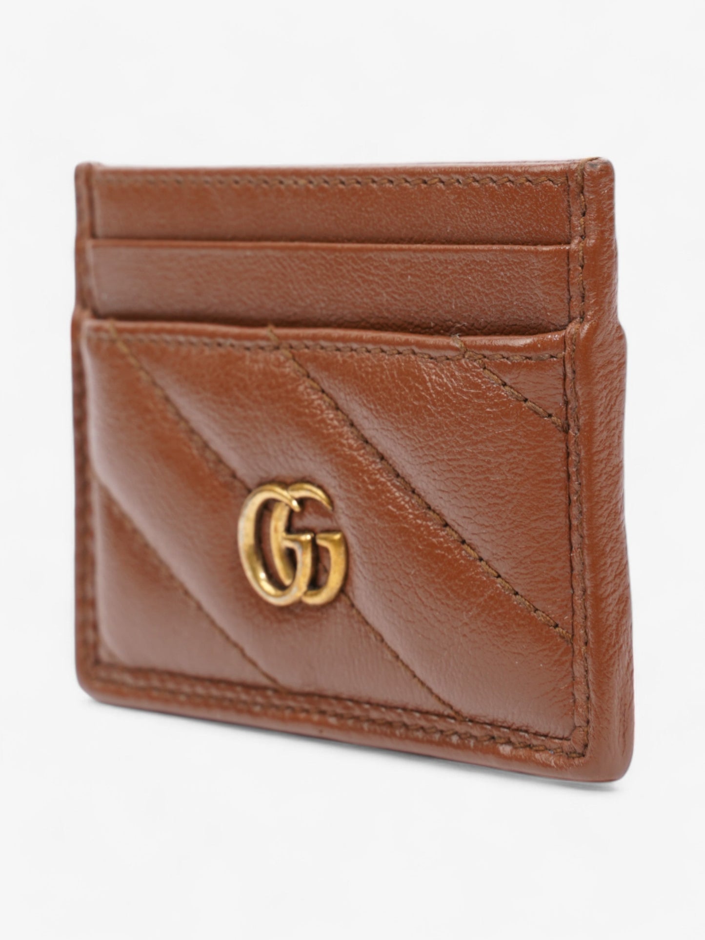 Gucci GG Marmont Card Case Brown Matelasse Leather