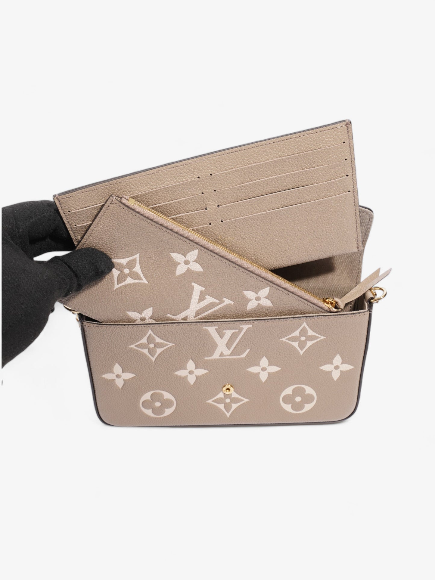 Louis Vuitton Felicie Pochette Tourterelle Gray / Cream Empreinte Leather