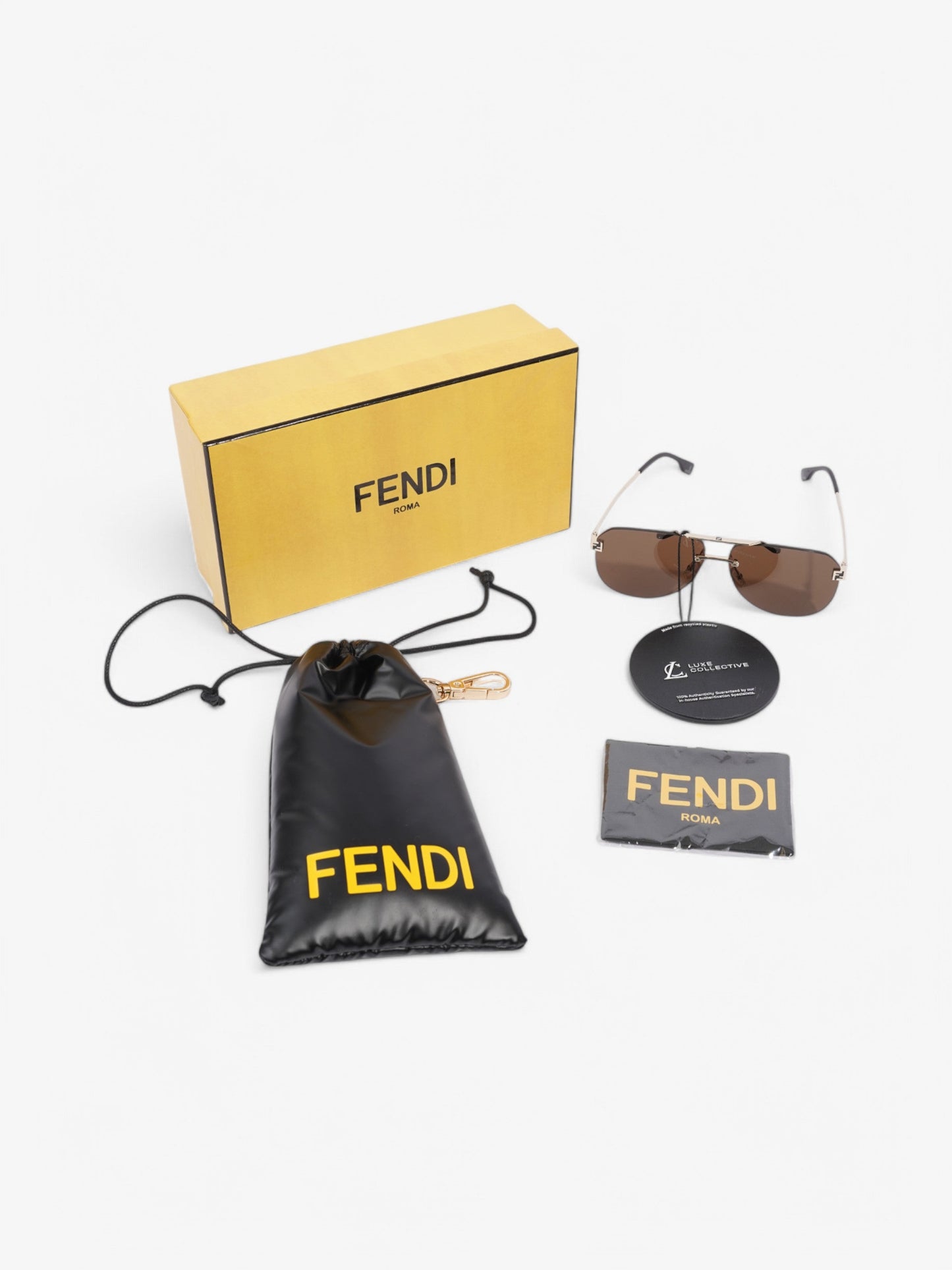 Fendi FF Aviator Sunglasses Black / Light Gold Acetate 145mm