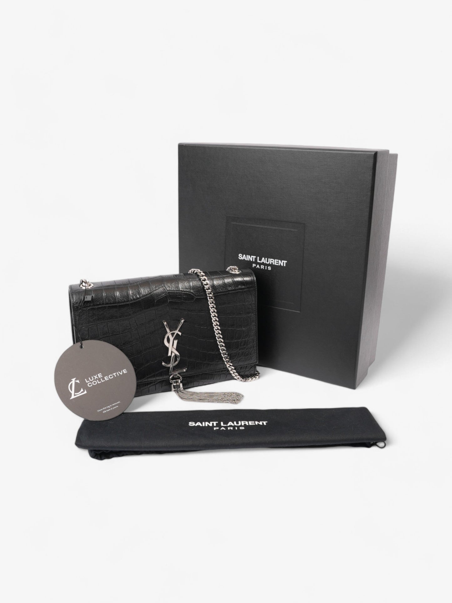 Saint Laurent Kate Tassle Bag Black Embossed Leather Medium