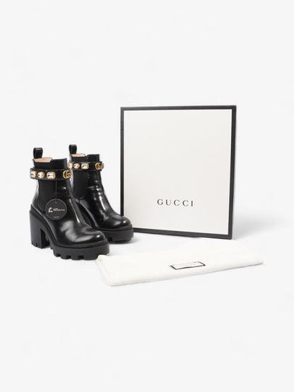 Gucci GG Jewelled Heeled Boots 85mm Black Leather EU 37 UK 4