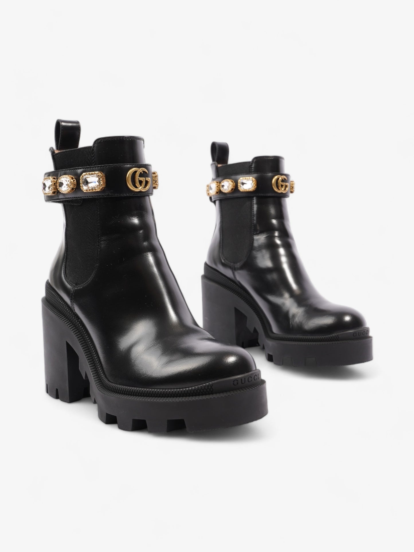Gucci GG Jewelled Heeled Boots 85mm Black Leather EU 37 UK 4