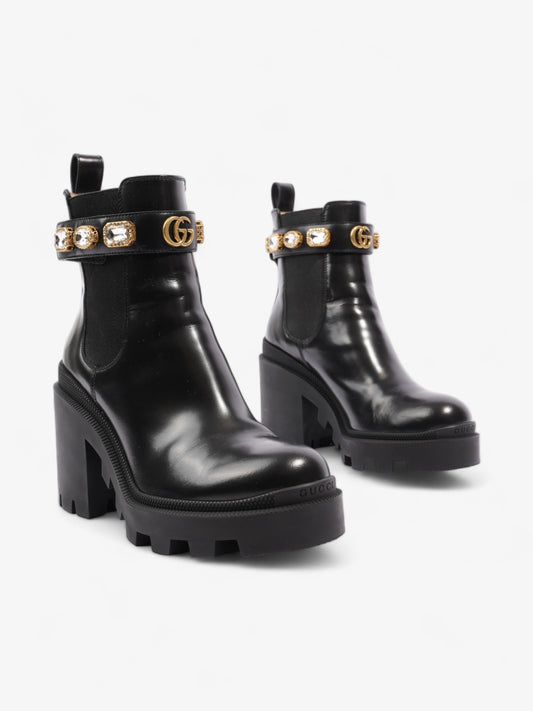 Gucci GG Jewelled Heeled Boots 85mm Black Leather EU 37 UK 4
